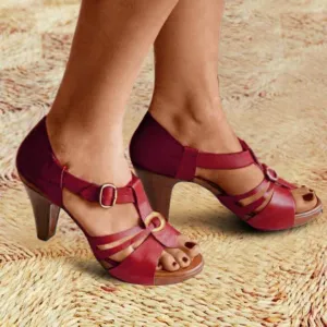 Low Chunky Heel Peep Toe Sandals