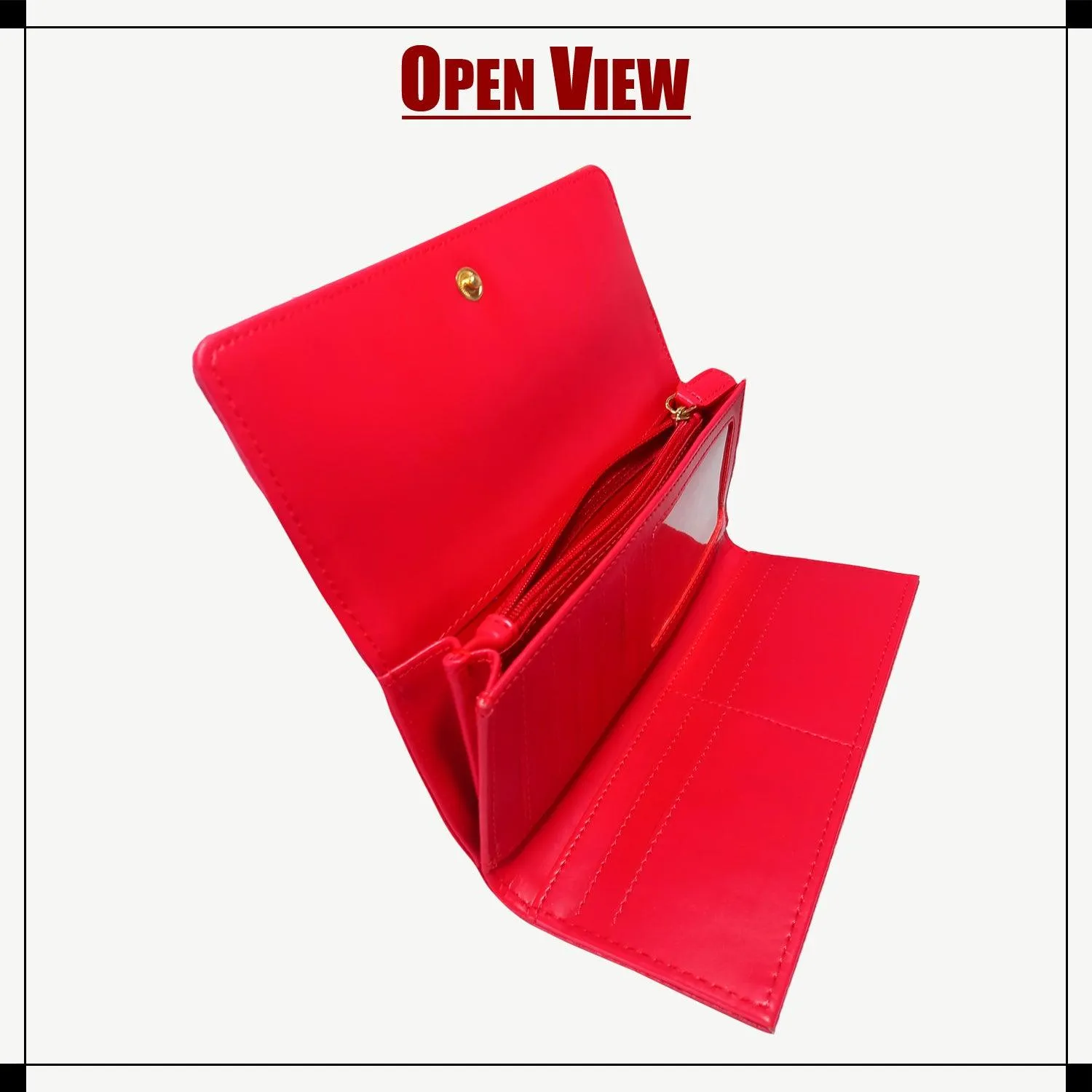 MANDAVA Women's PU Leather Slim Wallet | Ladies Compact Card Holder Trifold Long Purse (Cherry Red)