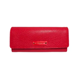 MANDAVA Women's PU Leather Slim Wallet | Ladies Compact Card Holder Trifold Long Purse (Cherry Red)