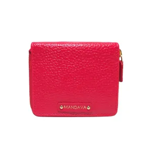 MANDAVA Women's Small Bifold PU Leather Wallet | Ladies Slim Compact Card Holder Organizer Zipper Coin Purse (Cherry Red)