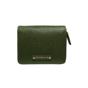MANDAVA Women's Small PU Leather Wallet | Ladies Slim Compact Card Holder Organizer Zipper Coin Purse (Inland Green)
