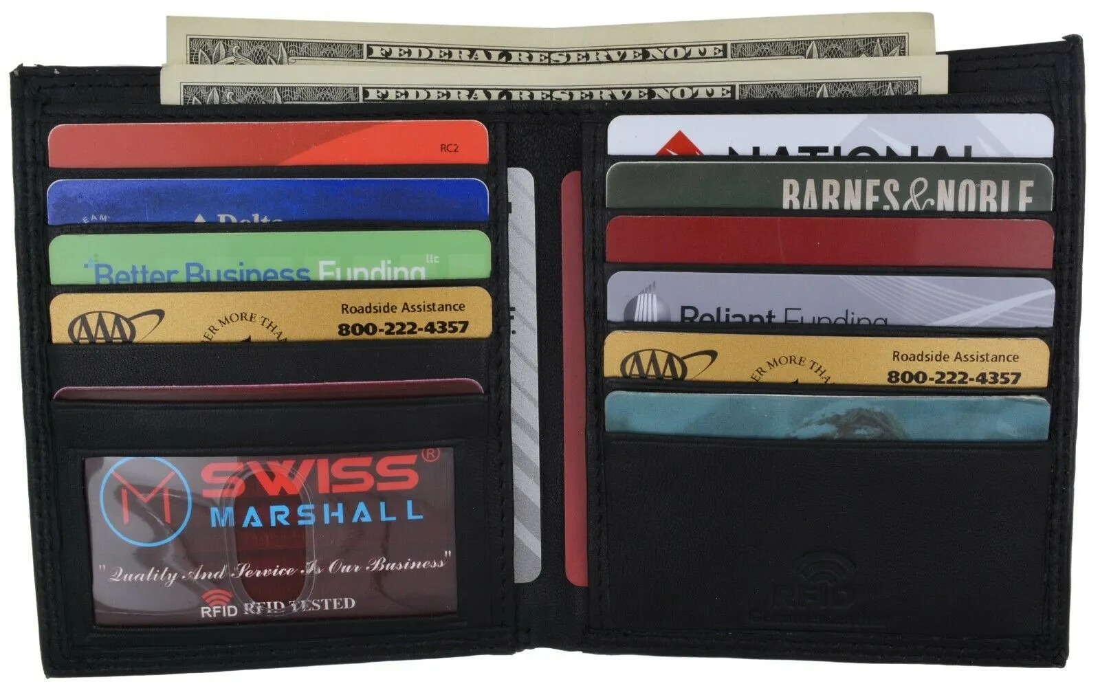 Mens Hipster Leather Bifold Credit Card Inserts ID Window European Wallet