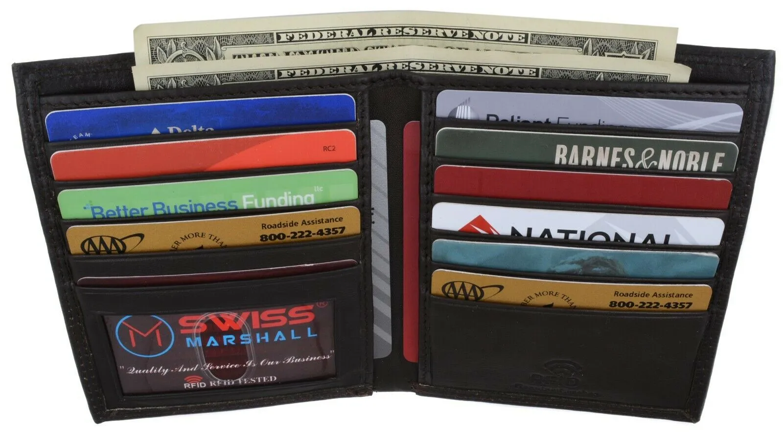 Mens Hipster Leather Bifold Credit Card Inserts ID Window European Wallet
