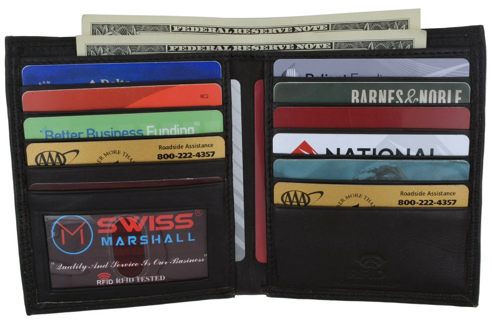 Mens Hipster Leather Bifold Credit Card Inserts ID Window European Wallet