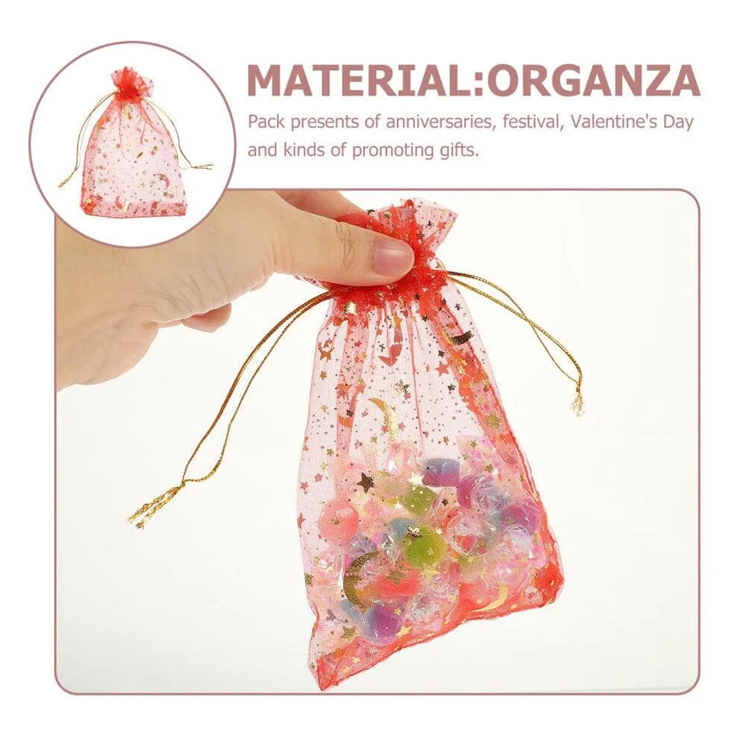 Net Fabric Drawstring Pouch – Ideal for Dry Fruits, Organza Shagun Potli (Mix Sizes & Design)