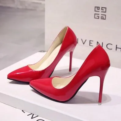 Nude Color Small Fresh High Heels Patent Leather Stiletto Single Shoes Korean Sexy Pointed Pumps Black Professional Work Shoes