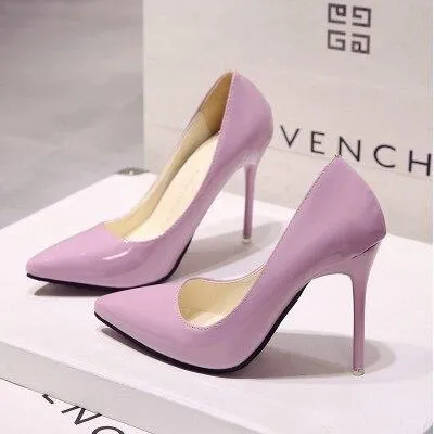 Nude Color Small Fresh High Heels Patent Leather Stiletto Single Shoes Korean Sexy Pointed Pumps Black Professional Work Shoes