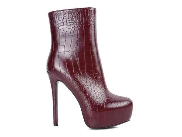 Orion High Heeled Croc Leather Ankle Boot