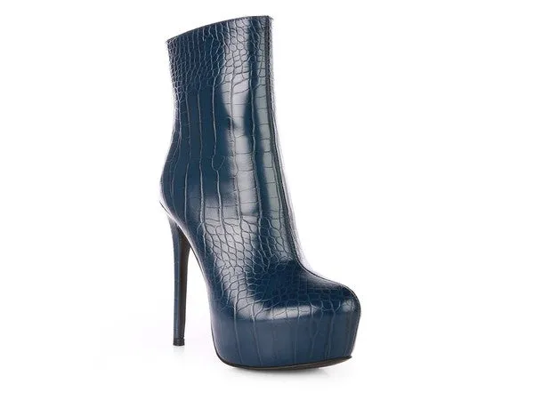 Orion High Heeled Croc Leather Ankle Boot