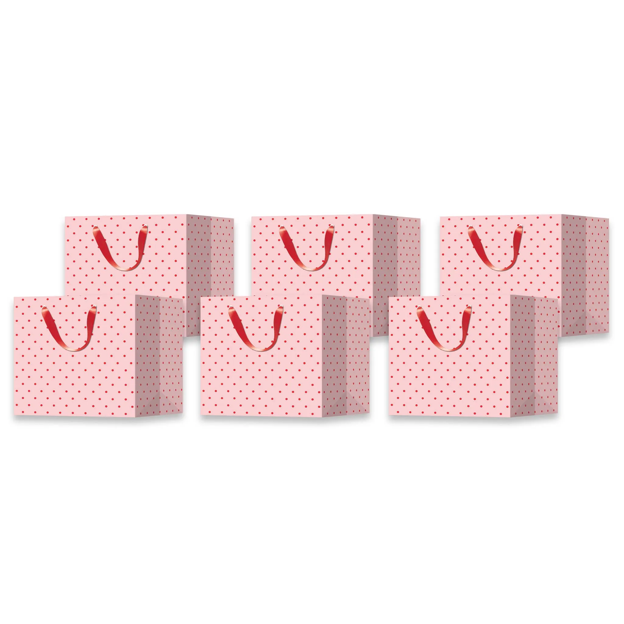 Pink Red Polka Dots Mini Gift Bags- 6pk S0169