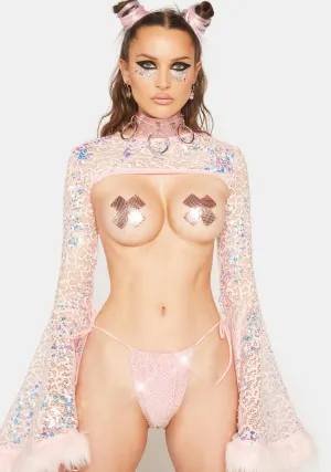 Pink Shiney Hiney Iridescent Rhinestone Pasties And Panty Set