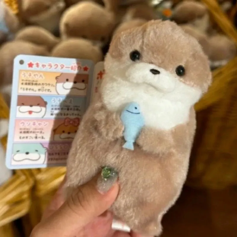 Plush Cute Otter Holding Fish Keyrings Lightweight Hanging Pendant Props For School Bag Key Wallet Doll Toy Gifts 11cm