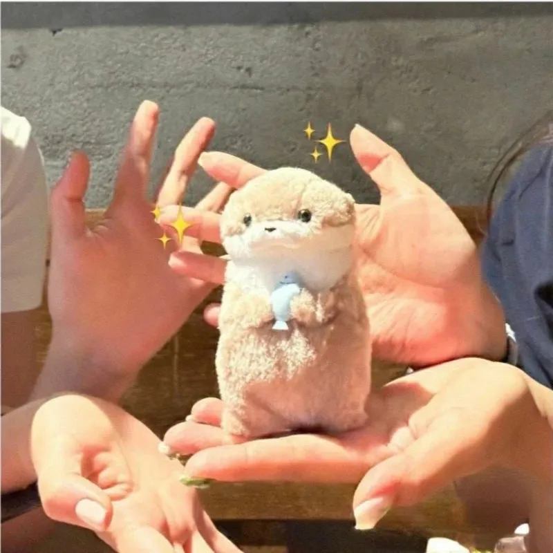 Plush Cute Otter Holding Fish Keyrings Lightweight Hanging Pendant Props For School Bag Key Wallet Doll Toy Gifts 11cm