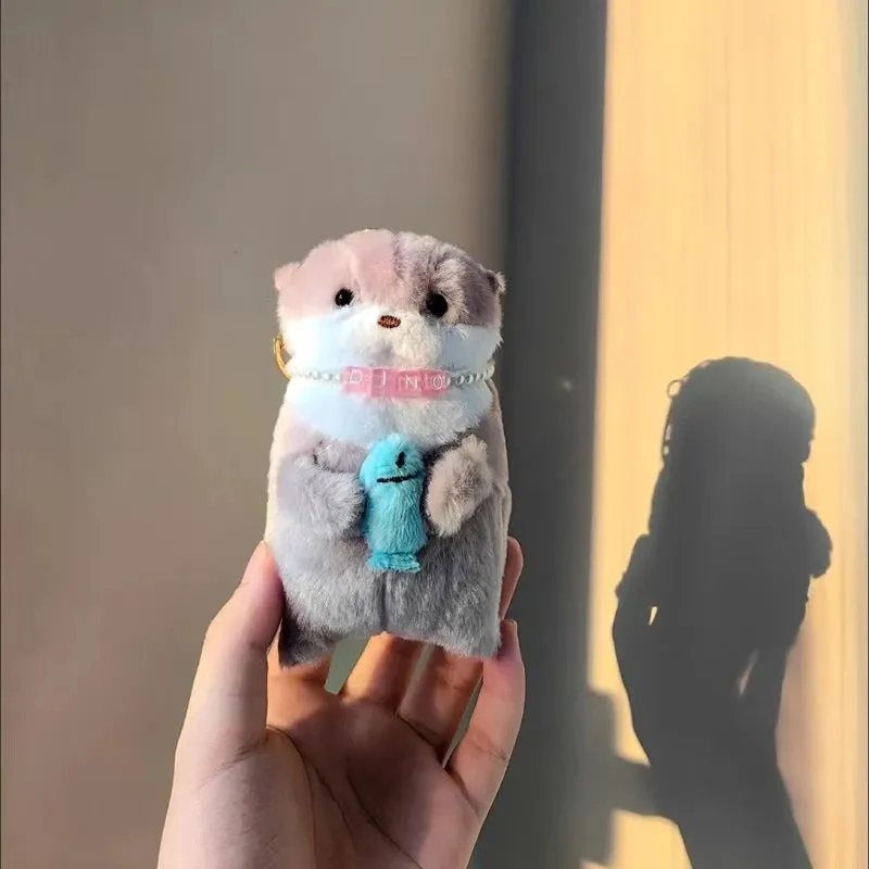 Plush Cute Otter Holding Fish Keyrings Lightweight Hanging Pendant Props For School Bag Key Wallet Doll Toy Gifts 11cm