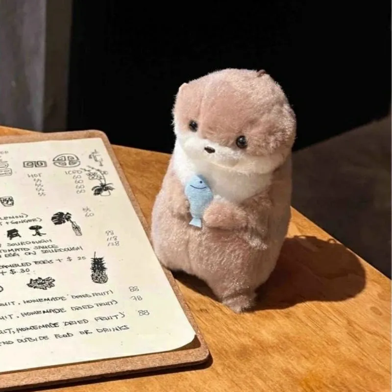 Plush Cute Otter Holding Fish Keyrings Lightweight Hanging Pendant Props For School Bag Key Wallet Doll Toy Gifts 11cm