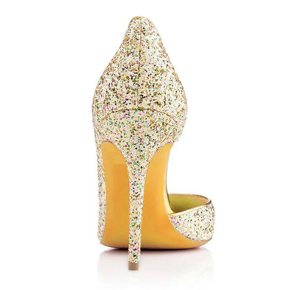 Point Toe Leather Sexy Glitter Close Toe Pumps