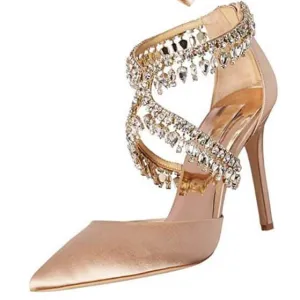 Point Toe Straps Leathe Stiletto Heel Pumps