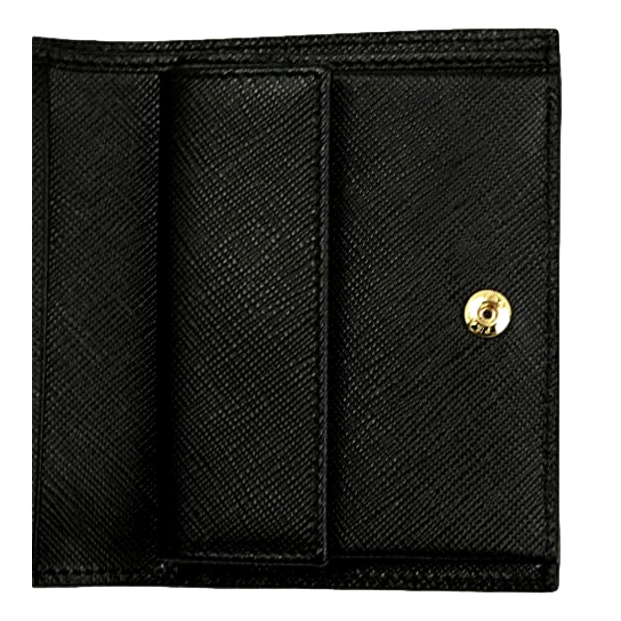 Prada Saffiano Black Leather and Black Logo Bifold Snap Wallet