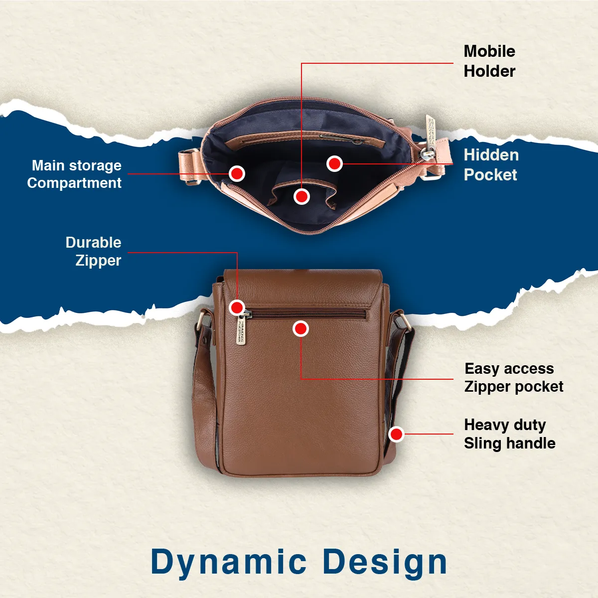 Premium Leather Sling Bag For Men - Adjustable Shoulder Strap - Ideal For Travel, College, and Office