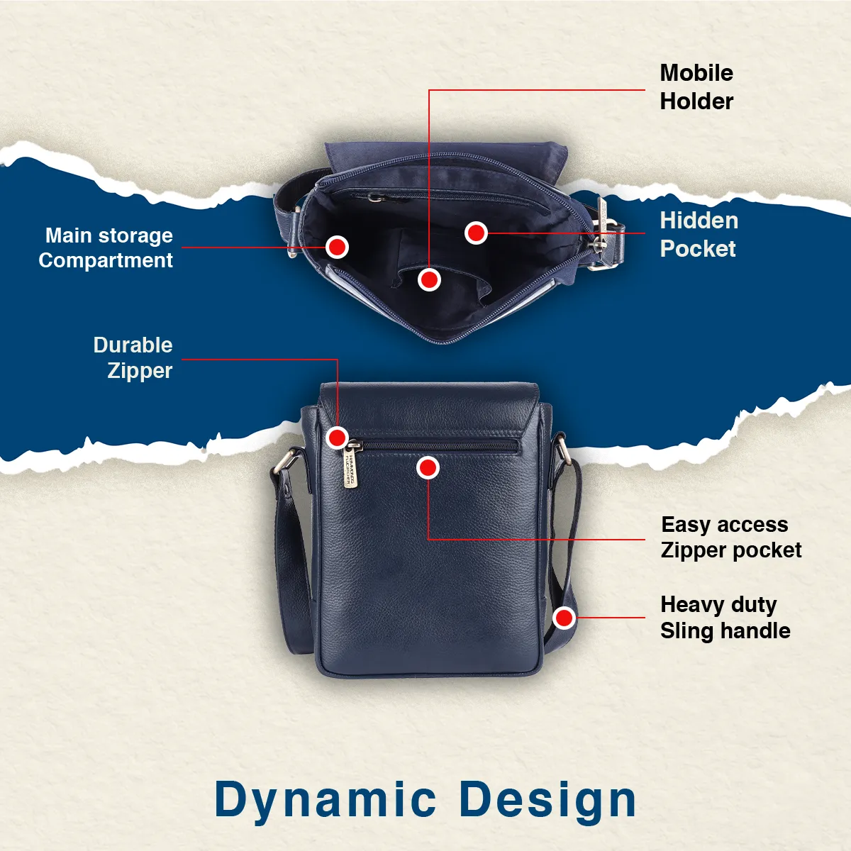 Premium Leather Sling Bag For Men - Adjustable Shoulder Strap - Ideal For Travel, College, and Office