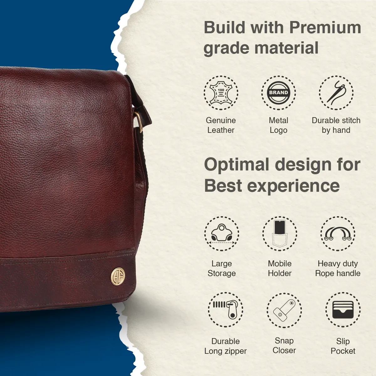 Premium Leather Sling Bag For Men - Adjustable Shoulder Strap - Ideal For Travel, College, and Office