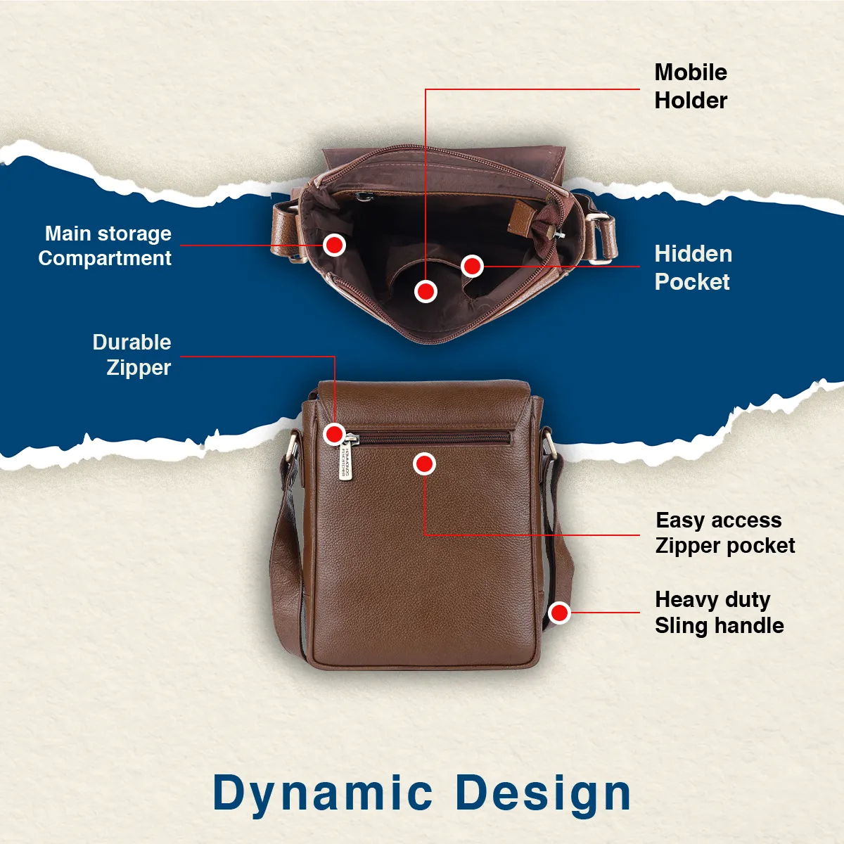 Premium Leather Sling Bag For Men - Adjustable Shoulder Strap - Ideal For Travel, College, and Office