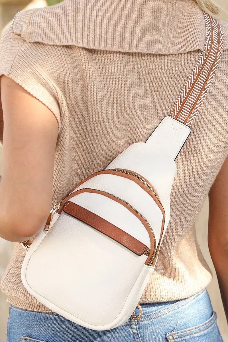 PREORDER! ETA 4/25 White and Tan Sling Bag  **SHIPPING EXPECTED TO BEGIN ON DATE 4/25**