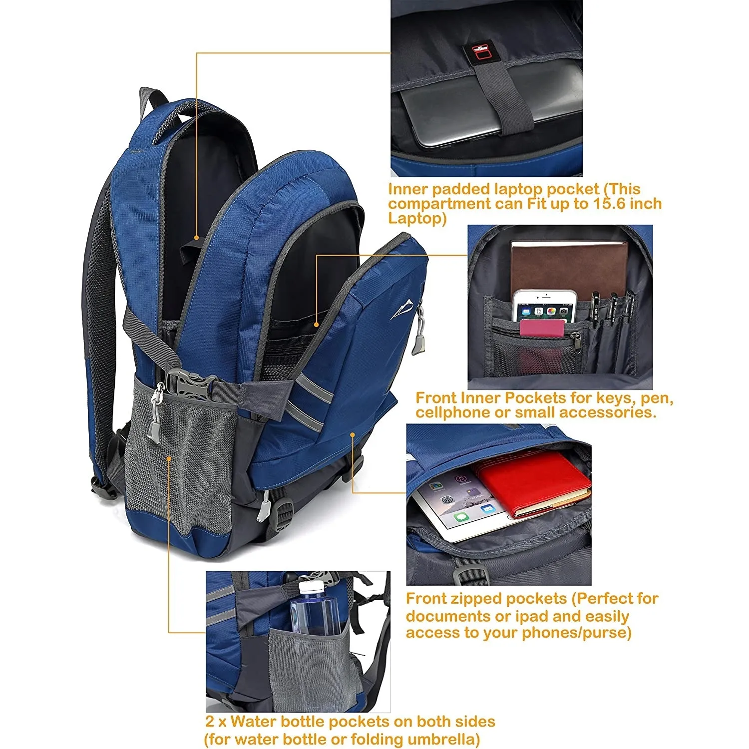 ProEtrade Backpack Bookbag for School College Student Travel Business with USB Charging Port | Navy Blue