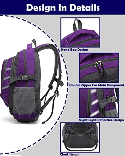ProEtrade Backpack Daypack for School College Laptop Travel, Computer Bookbag Bag with USB Charging Port Anti Theft Laptop Compartment Fits 15.6 Inch Notebook, Gifts for Men & Women (Purple)