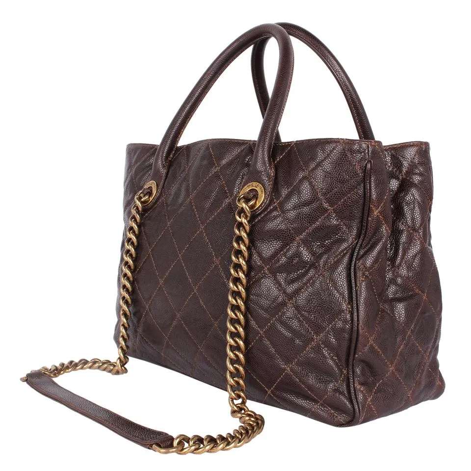Quilted Glazed Caviar Tote Brown (Authentic Pre-Owned)
