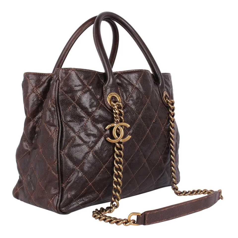 Quilted Glazed Caviar Tote Brown (Authentic Pre-Owned)