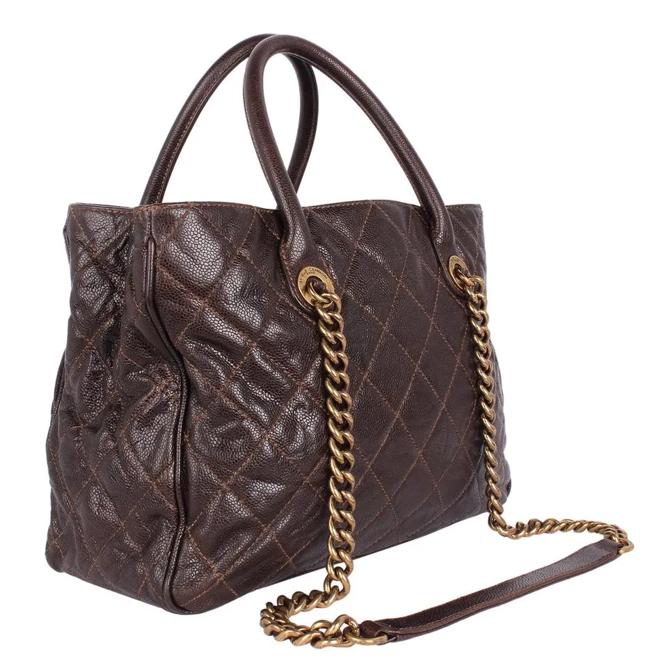 Quilted Glazed Caviar Tote Brown (Authentic Pre-Owned)