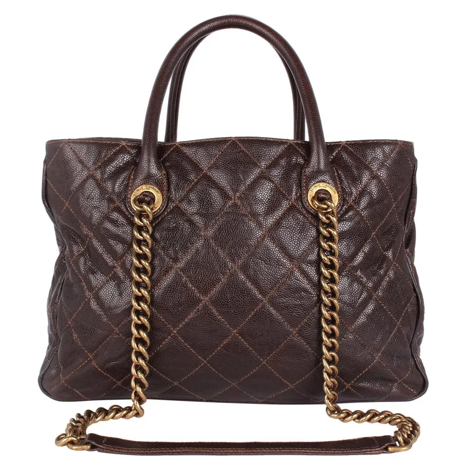 Quilted Glazed Caviar Tote Brown (Authentic Pre-Owned)