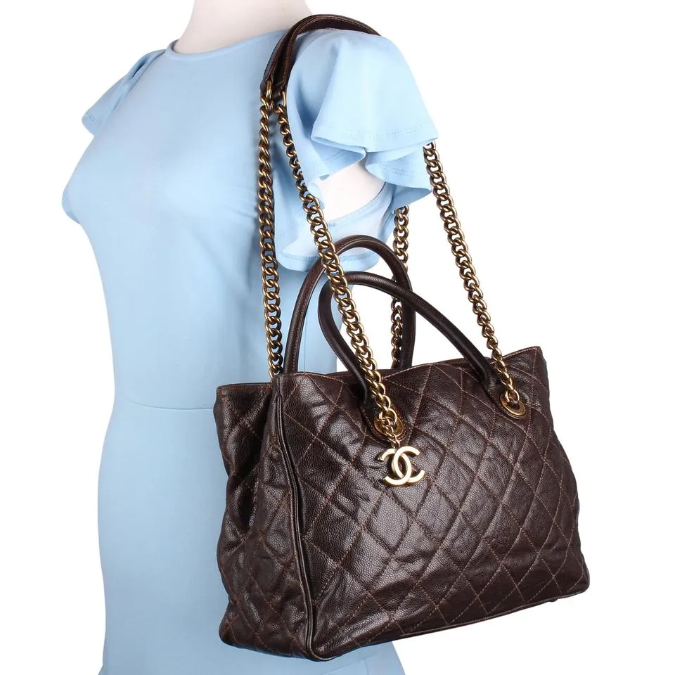 Quilted Glazed Caviar Tote Brown (Authentic Pre-Owned)