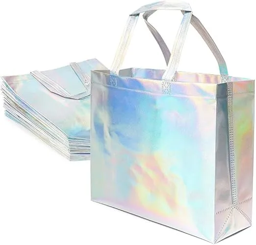 Reusable Extra Large Gift Bags - 16x12 Iridescent Shiny Holographic Boutique Bags with Handles - XL Gift Bags - Perfect for Small Business 16x6x12nches - Eco Friendly