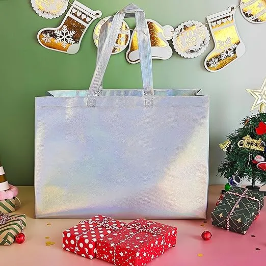 Reusable Extra Large Gift Bags - 16x12 Iridescent Shiny Holographic Boutique Bags with Handles - XL Gift Bags - Perfect for Small Business 16x6x12nches - Eco Friendly