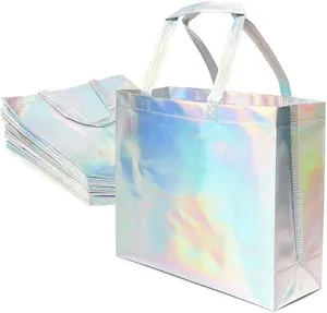 Reusable Extra Large Gift Bags - 16x12 Iridescent Shiny Holographic Boutique Bags with Handles - XL Gift Bags - Perfect for Small Business 16x6x12nches - Eco Friendly