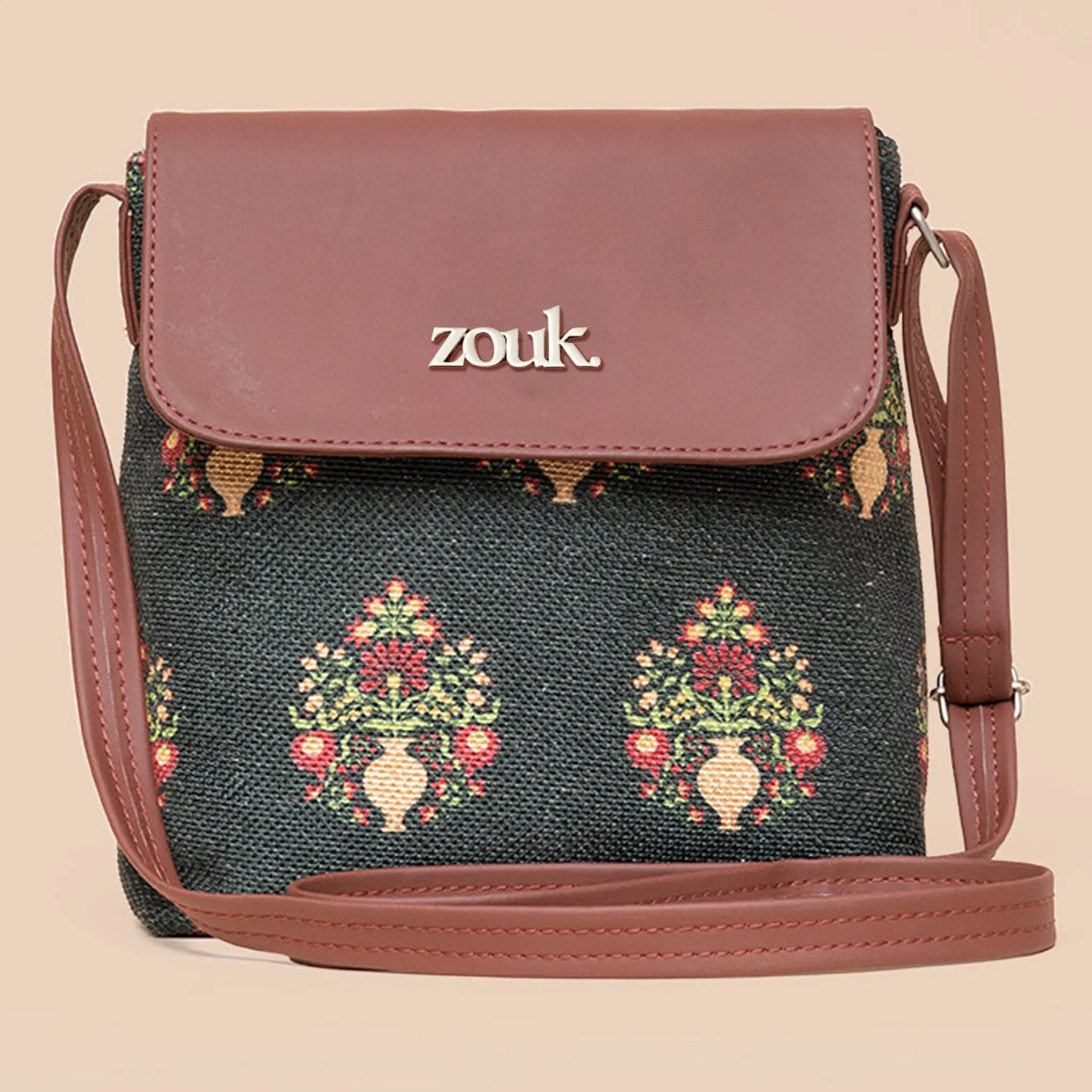 Royal Green Mogra Print Flap Sling Bag
