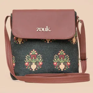 Royal Green Mogra Print Flap Sling Bag