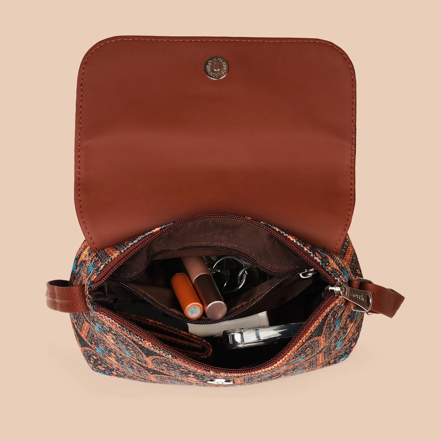 Royal Indian Peacock Motif Flap Sling Bag