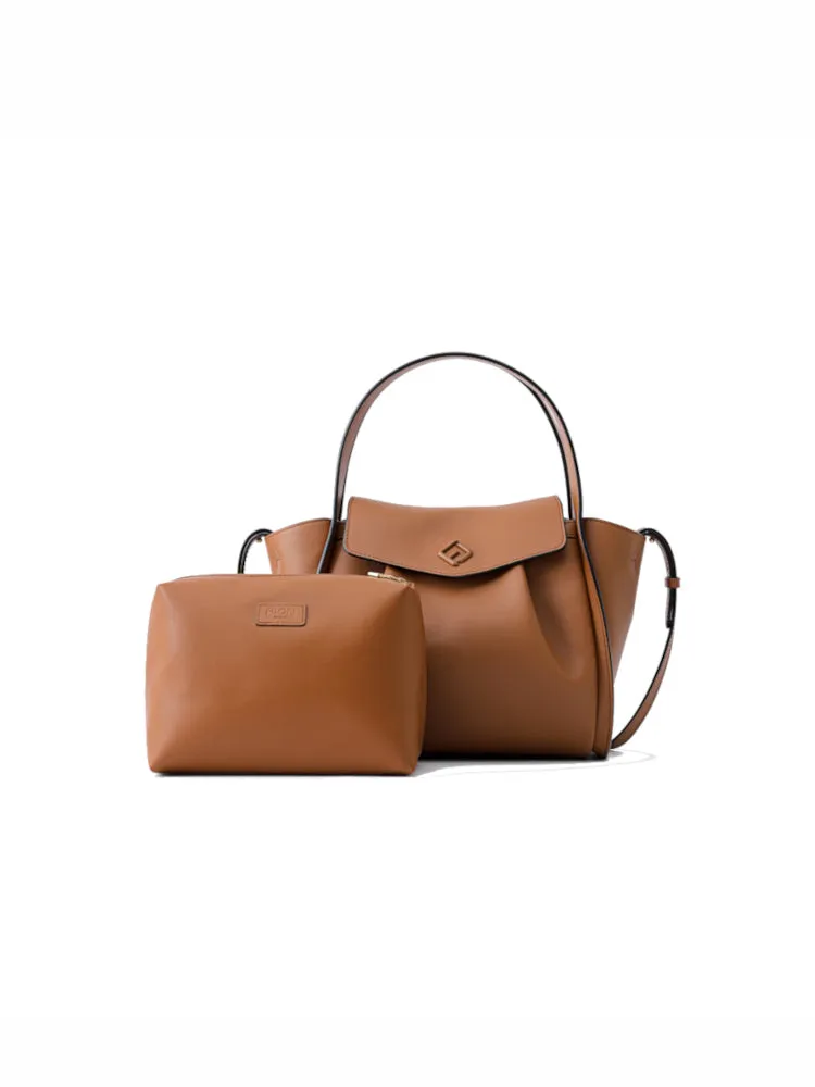 Ruched Medium Leather Tote Bag