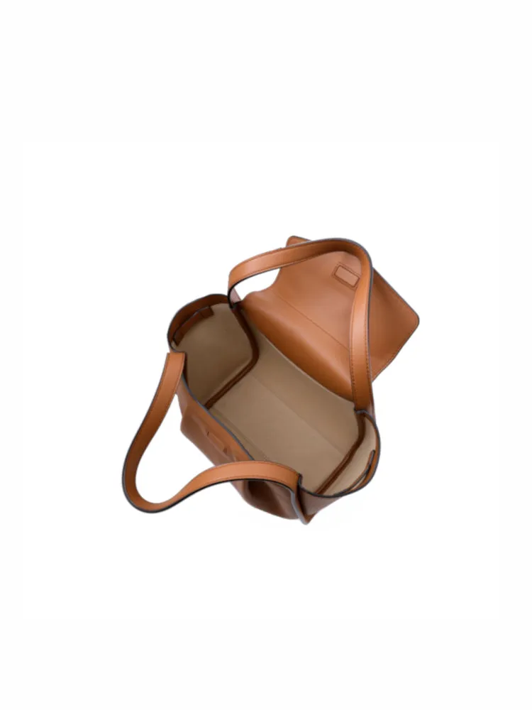 Ruched Medium Leather Tote Bag