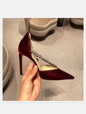 rystal Embellished Wine Red High Heel Shoes - Elegant Wedding Pumps