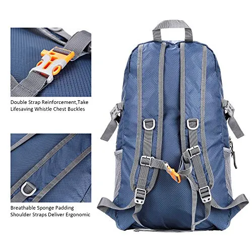 Sarhlio Hiking Backpack Foldable Daypack 35L Lightweight Water Repellent for Travel EDC Blue(BPK03C)