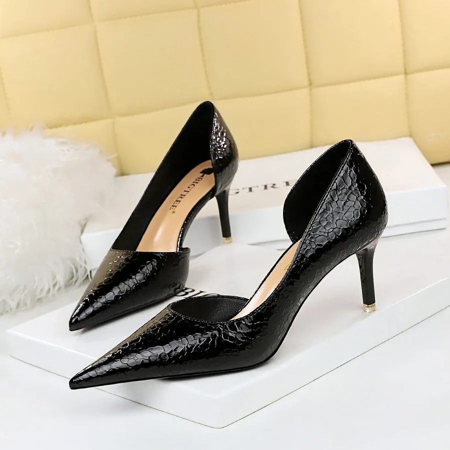 Sexy High Heel Shallow Pointed-Toe Vintage Metallic Stone Pattern Party Shoes