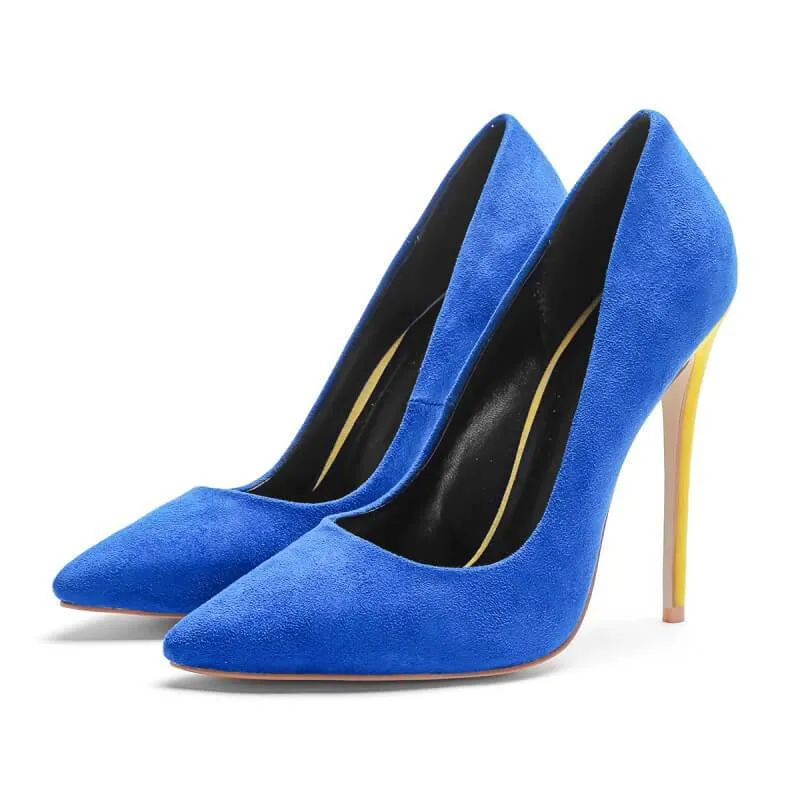 Sexy Suede Color Block Pointed Toe Stiletto Heel Pumps