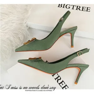 Shallow Pointed-Toe Hollow Out Metal Square Buckle Stiletto Party Shoes