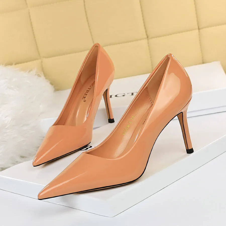 Sleek Patent Leather Pointed-Toe Sexy High Heel Party Shoes