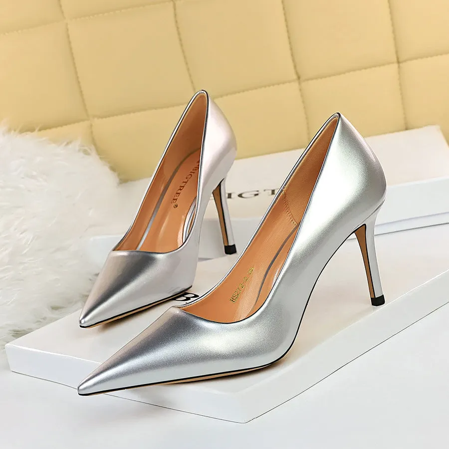 Sleek Patent Leather Pointed-Toe Sexy High Heel Party Shoes