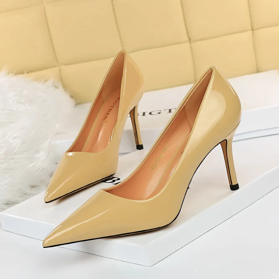 Sleek Patent Leather Pointed-Toe Sexy High Heel Party Shoes